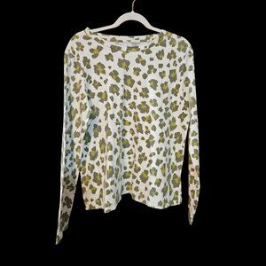 LOFT White & Green Leopard Print Long Sleeve Top Size XL